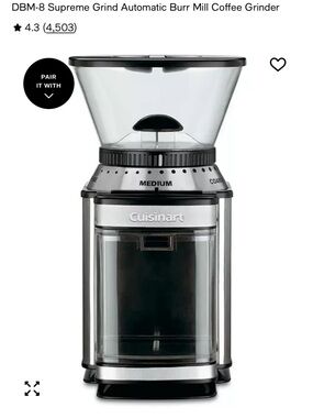 Cuisinart Stainless Steel Coffee Grinder with Clear Hopper and Black Accents